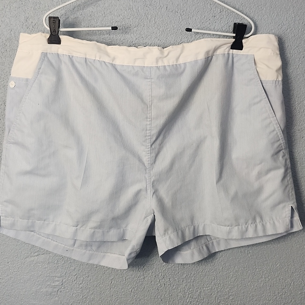 Vintage Light Blue and Cream Men's Elastic Waist Shorts